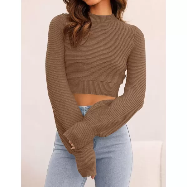imageZESICA Womens Fall Mock Neck Cropped Sweater 2024 Long Sleeve Soft Ribbed Knit Pullover Jumper TopsKhaki