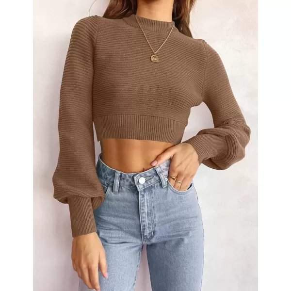 imageZESICA Womens Fall Mock Neck Cropped Sweater 2024 Long Sleeve Soft Ribbed Knit Pullover Jumper TopsKhaki