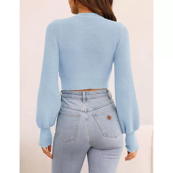 imageZESICA Womens Fall Mock Neck Cropped Sweater 2024 Long Sleeve Soft Ribbed Knit Pullover Jumper TopsLightblue