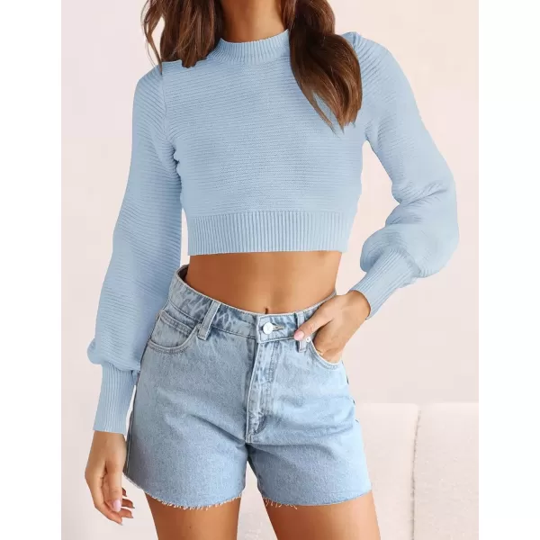 imageZESICA Womens Fall Mock Neck Cropped Sweater 2024 Long Sleeve Soft Ribbed Knit Pullover Jumper TopsLightblue