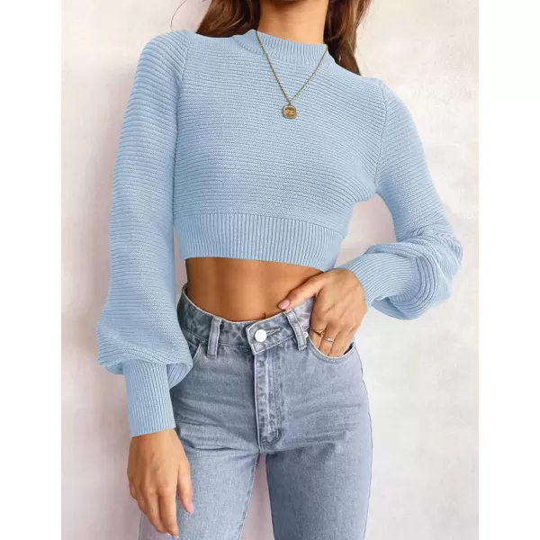 imageZESICA Womens Fall Mock Neck Cropped Sweater 2024 Long Sleeve Soft Ribbed Knit Pullover Jumper TopsLightblue