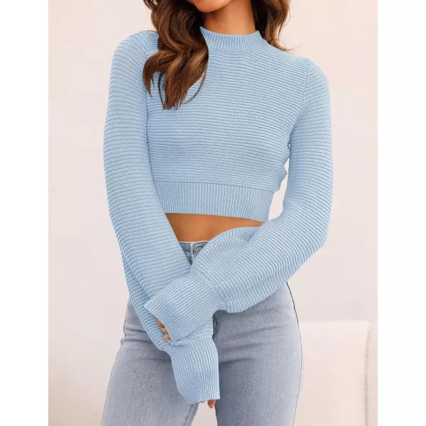 imageZESICA Womens Fall Mock Neck Cropped Sweater 2024 Long Sleeve Soft Ribbed Knit Pullover Jumper TopsLightblue