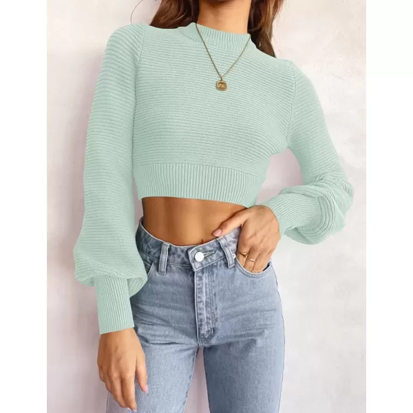imageZESICA Womens Fall Mock Neck Cropped Sweater 2024 Long Sleeve Soft Ribbed Knit Pullover Jumper TopsLightgreen