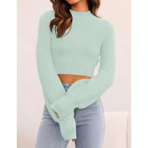 imageZESICA Womens Fall Mock Neck Cropped Sweater 2024 Long Sleeve Soft Ribbed Knit Pullover Jumper TopsLightgreen