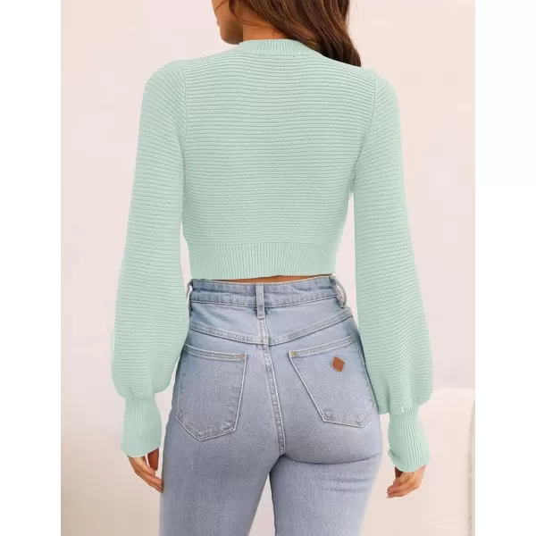 imageZESICA Womens Fall Mock Neck Cropped Sweater 2024 Long Sleeve Soft Ribbed Knit Pullover Jumper TopsLightgreen
