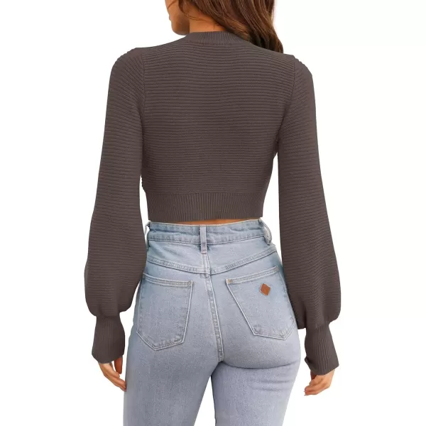 imageZESICA Womens Fall Mock Neck Cropped Sweater 2024 Long Sleeve Soft Ribbed Knit Pullover Jumper TopsNutmeg
