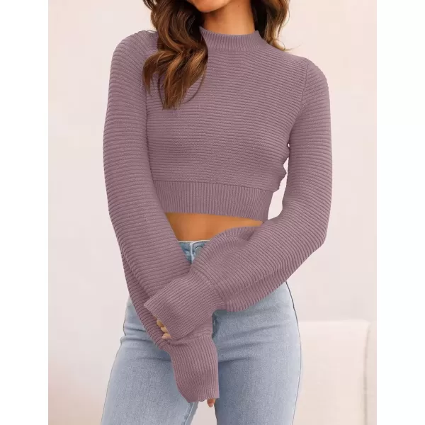 imageZESICA Womens Fall Mock Neck Cropped Sweater 2024 Long Sleeve Soft Ribbed Knit Pullover Jumper TopsPurple