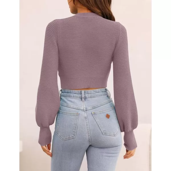 imageZESICA Womens Fall Mock Neck Cropped Sweater 2024 Long Sleeve Soft Ribbed Knit Pullover Jumper TopsPurple