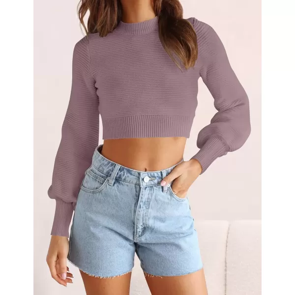 imageZESICA Womens Fall Mock Neck Cropped Sweater 2024 Long Sleeve Soft Ribbed Knit Pullover Jumper TopsPurple