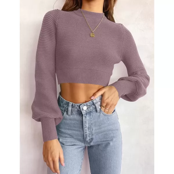 imageZESICA Womens Fall Mock Neck Cropped Sweater 2024 Long Sleeve Soft Ribbed Knit Pullover Jumper TopsPurple