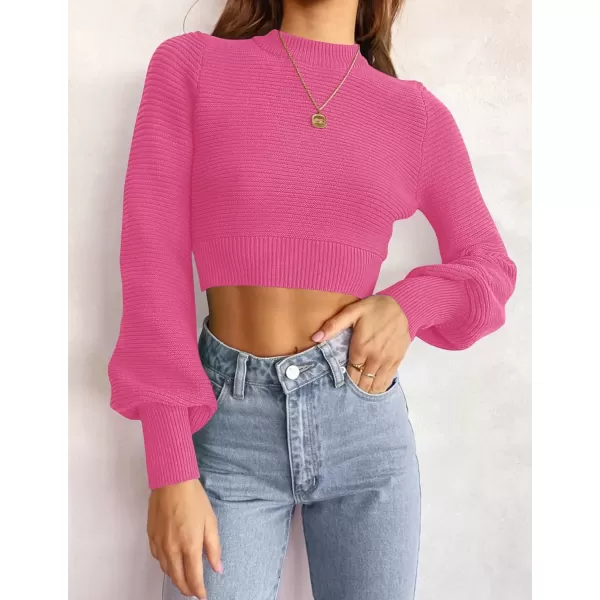 imageZESICA Womens Fall Mock Neck Cropped Sweater 2024 Long Sleeve Soft Ribbed Knit Pullover Jumper TopsRose