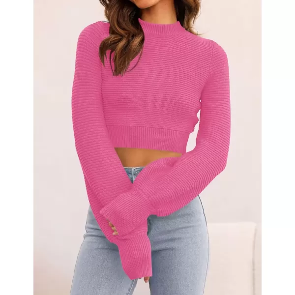 imageZESICA Womens Fall Mock Neck Cropped Sweater 2024 Long Sleeve Soft Ribbed Knit Pullover Jumper TopsRose