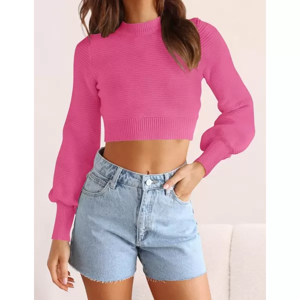 imageZESICA Womens Fall Mock Neck Cropped Sweater 2024 Long Sleeve Soft Ribbed Knit Pullover Jumper TopsRose