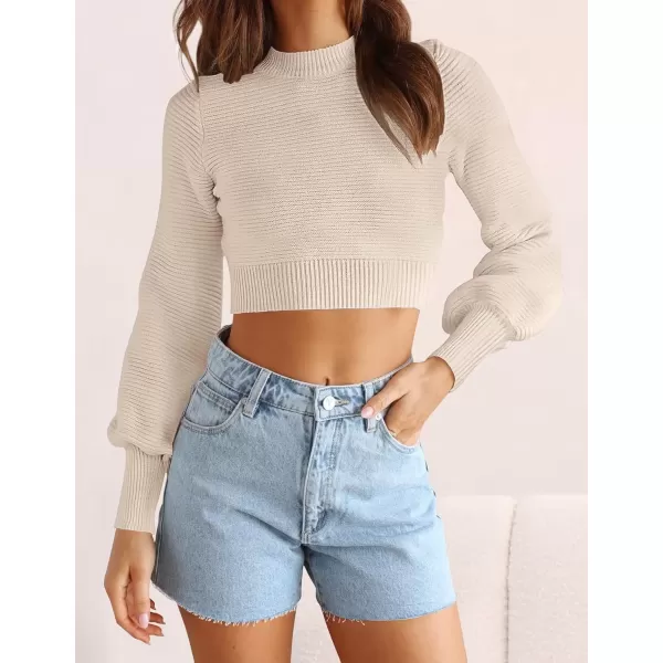 imageZESICA Womens Fall Mock Neck Cropped Sweater 2024 Long Sleeve Soft Ribbed Knit Pullover Jumper TopsSand