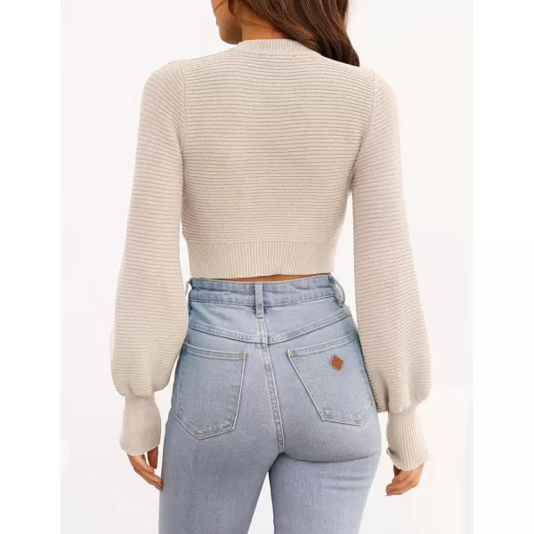 imageZESICA Womens Fall Mock Neck Cropped Sweater 2024 Long Sleeve Soft Ribbed Knit Pullover Jumper TopsSand