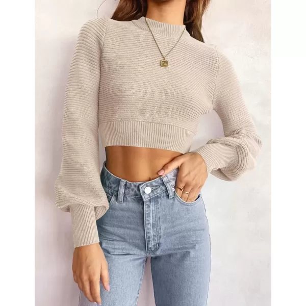 imageZESICA Womens Fall Mock Neck Cropped Sweater 2024 Long Sleeve Soft Ribbed Knit Pullover Jumper TopsSand