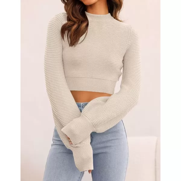 imageZESICA Womens Fall Mock Neck Cropped Sweater 2024 Long Sleeve Soft Ribbed Knit Pullover Jumper TopsSand