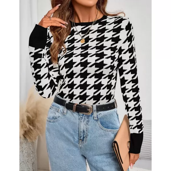 imageZESICA Womens Fall Sweaters Long Sleeve Crewneck Color Block Knit Slim Fitted Pullover TopsBlack