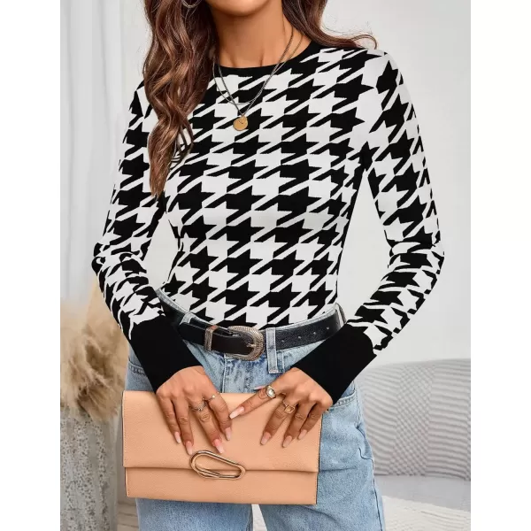 imageZESICA Womens Fall Sweaters Long Sleeve Crewneck Color Block Knit Slim Fitted Pullover TopsBlack