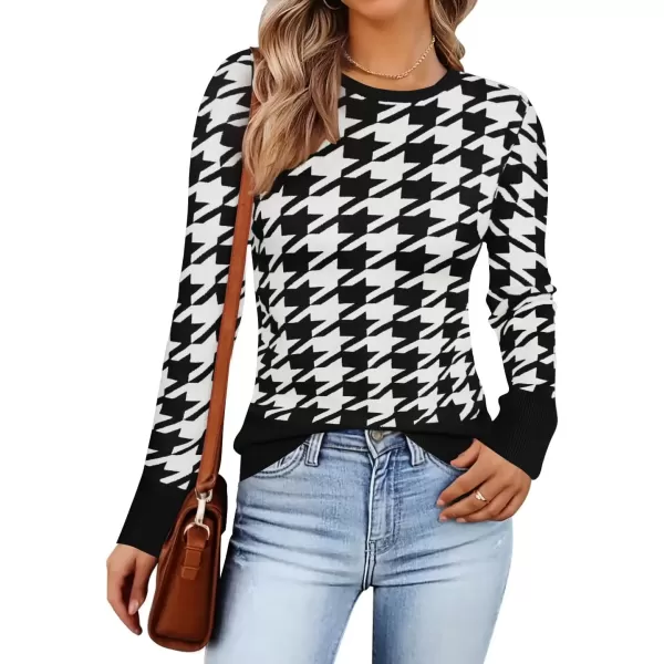 imageZESICA Womens Fall Sweaters Long Sleeve Crewneck Color Block Knit Slim Fitted Pullover TopsBlack