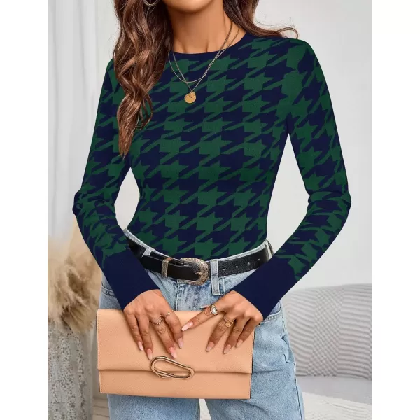 imageZESICA Womens Fall Sweaters Long Sleeve Crewneck Color Block Knit Slim Fitted Pullover TopsBluish Green
