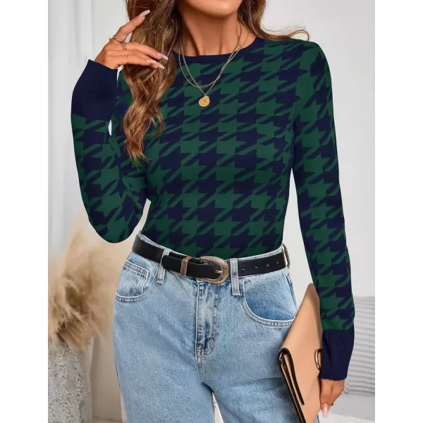 imageZESICA Womens Fall Sweaters Long Sleeve Crewneck Color Block Knit Slim Fitted Pullover TopsBluish Green