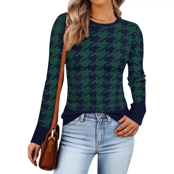 imageZESICA Womens Fall Sweaters Long Sleeve Crewneck Color Block Knit Slim Fitted Pullover TopsBluish Green