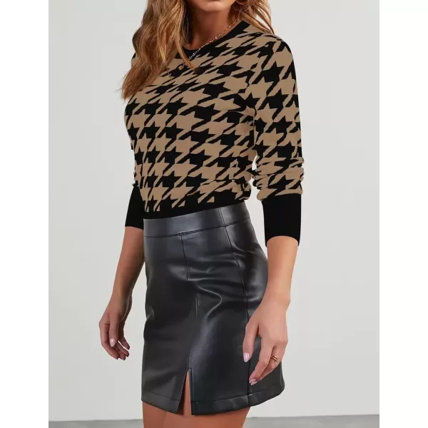 imageZESICA Womens Fall Sweaters Long Sleeve Crewneck Color Block Knit Slim Fitted Pullover TopsBrown