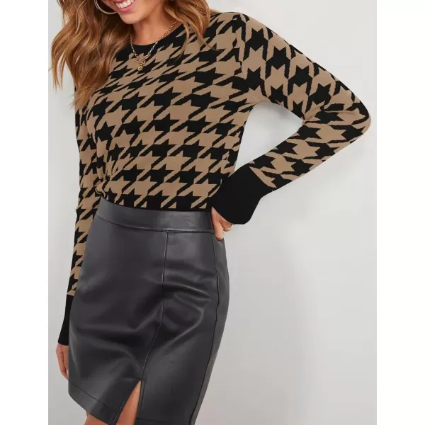 imageZESICA Womens Fall Sweaters Long Sleeve Crewneck Color Block Knit Slim Fitted Pullover TopsBrown