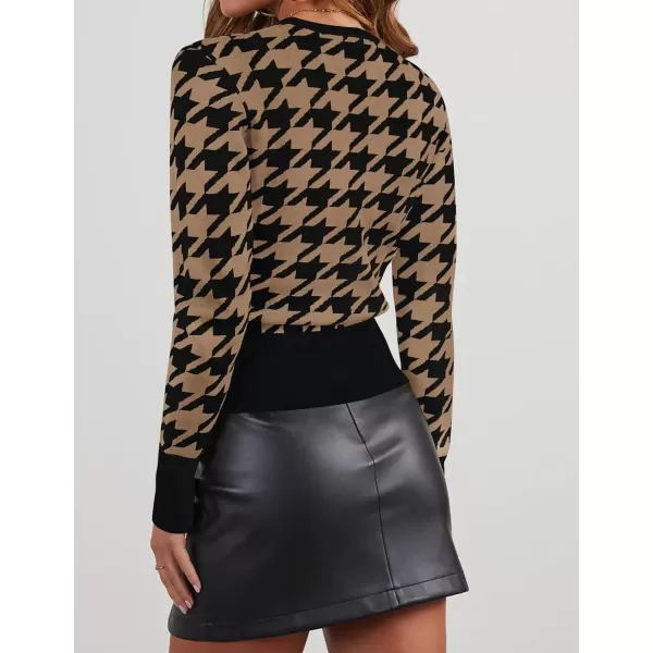 imageZESICA Womens Fall Sweaters Long Sleeve Crewneck Color Block Knit Slim Fitted Pullover TopsBrown