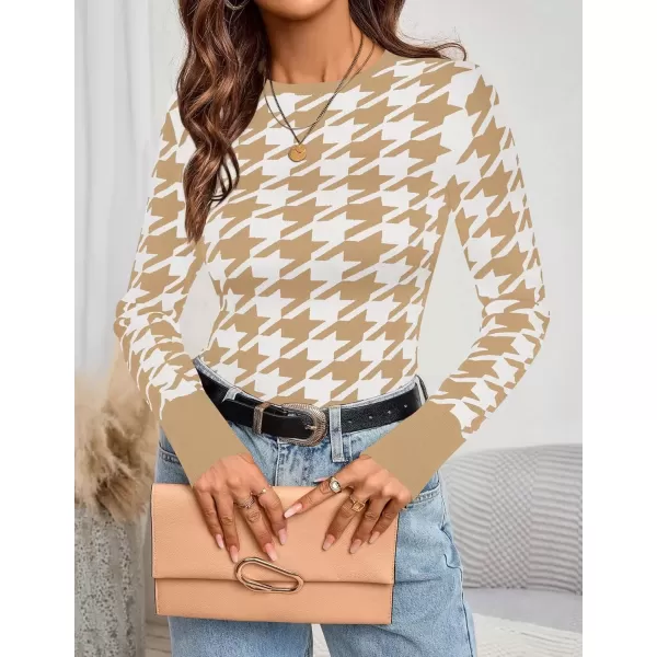 imageZESICA Womens Fall Sweaters Long Sleeve Crewneck Color Block Knit Slim Fitted Pullover TopsLight Khaki