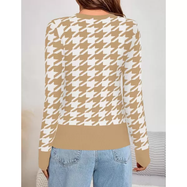 imageZESICA Womens Fall Sweaters Long Sleeve Crewneck Color Block Knit Slim Fitted Pullover TopsLight Khaki