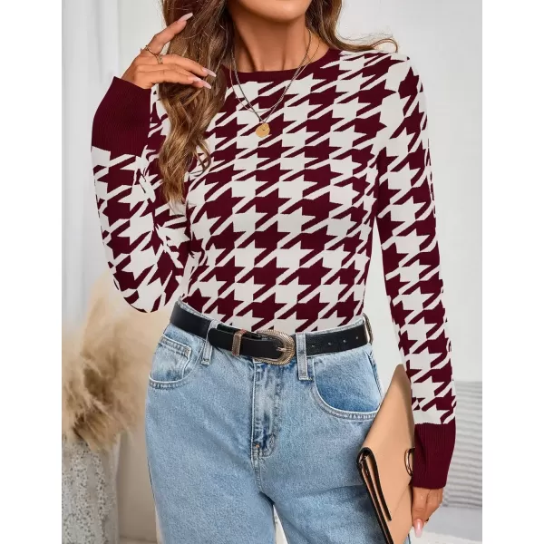 imageZESICA Womens Fall Sweaters Long Sleeve Crewneck Color Block Knit Slim Fitted Pullover TopsRed