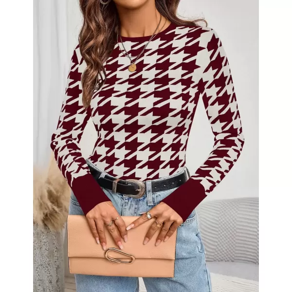 imageZESICA Womens Fall Sweaters Long Sleeve Crewneck Color Block Knit Slim Fitted Pullover TopsRed