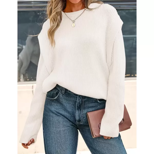 imageZESICA Womens Oversized Long Sleeve Crew Neck Sweaters Ribbed Knit Tops 2024 Casual Fall Pullover SweaterApricot