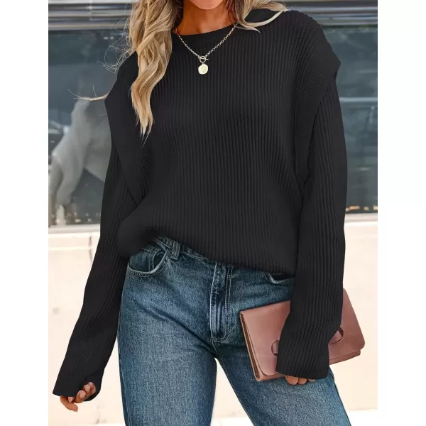 imageZESICA Womens Oversized Long Sleeve Crew Neck Sweaters Ribbed Knit Tops 2024 Casual Fall Pullover SweaterBlack