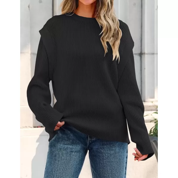 imageZESICA Womens Oversized Long Sleeve Crew Neck Sweaters Ribbed Knit Tops 2024 Casual Fall Pullover SweaterBlack