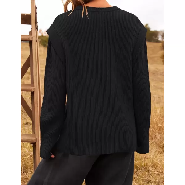 imageZESICA Womens Oversized Long Sleeve Crew Neck Sweaters Ribbed Knit Tops 2024 Casual Fall Pullover SweaterBlack