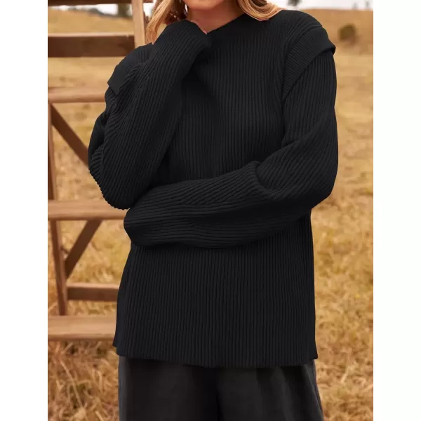 imageZESICA Womens Oversized Long Sleeve Crew Neck Sweaters Ribbed Knit Tops 2024 Casual Fall Pullover SweaterBlack