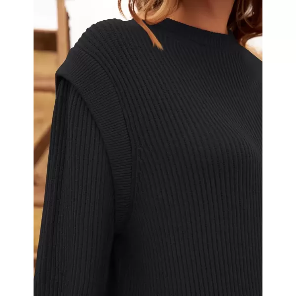 imageZESICA Womens Oversized Long Sleeve Crew Neck Sweaters Ribbed Knit Tops 2024 Casual Fall Pullover SweaterBlack