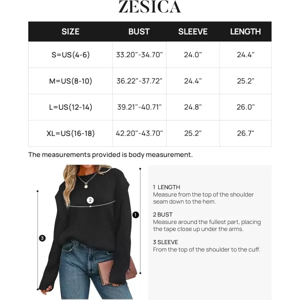 imageZESICA Womens Oversized Long Sleeve Crew Neck Sweaters Ribbed Knit Tops 2024 Casual Fall Pullover SweaterBlack