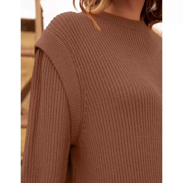 imageZESICA Womens Oversized Long Sleeve Crew Neck Sweaters Ribbed Knit Tops 2024 Casual Fall Pullover SweaterCaramel