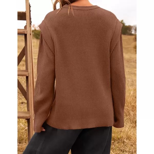 imageZESICA Womens Oversized Long Sleeve Crew Neck Sweaters Ribbed Knit Tops 2024 Casual Fall Pullover SweaterCaramel