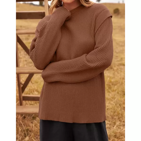imageZESICA Womens Oversized Long Sleeve Crew Neck Sweaters Ribbed Knit Tops 2024 Casual Fall Pullover SweaterCaramel