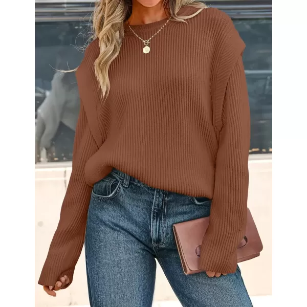 imageZESICA Womens Oversized Long Sleeve Crew Neck Sweaters Ribbed Knit Tops 2024 Casual Fall Pullover SweaterCaramel