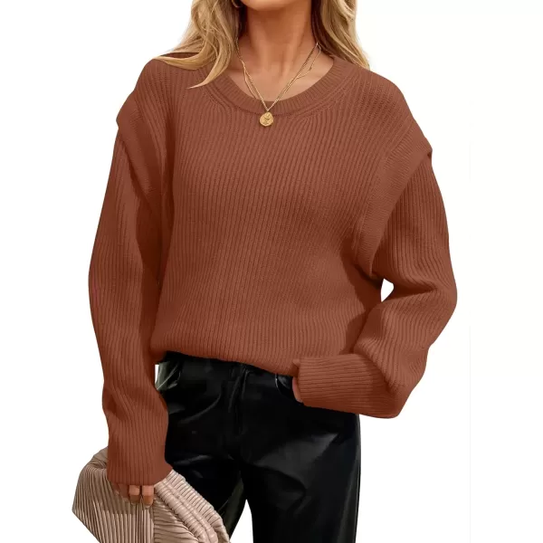 imageZESICA Womens Oversized Long Sleeve Crew Neck Sweaters Ribbed Knit Tops 2024 Casual Fall Pullover SweaterCaramel