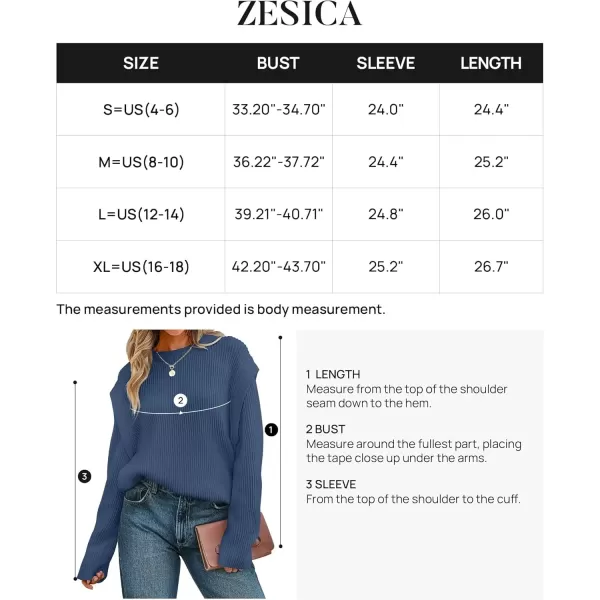 imageZESICA Womens Oversized Long Sleeve Crew Neck Sweaters Ribbed Knit Tops 2024 Casual Fall Pullover SweaterDark Blue