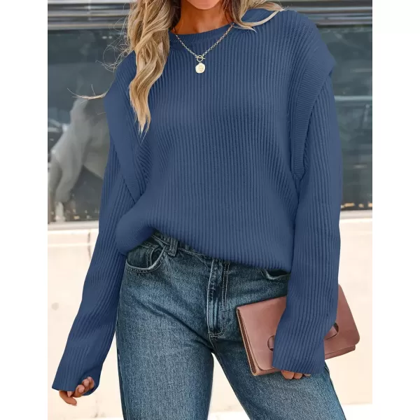imageZESICA Womens Oversized Long Sleeve Crew Neck Sweaters Ribbed Knit Tops 2024 Casual Fall Pullover SweaterDark Blue