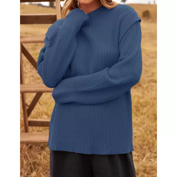 imageZESICA Womens Oversized Long Sleeve Crew Neck Sweaters Ribbed Knit Tops 2024 Casual Fall Pullover SweaterDark Blue