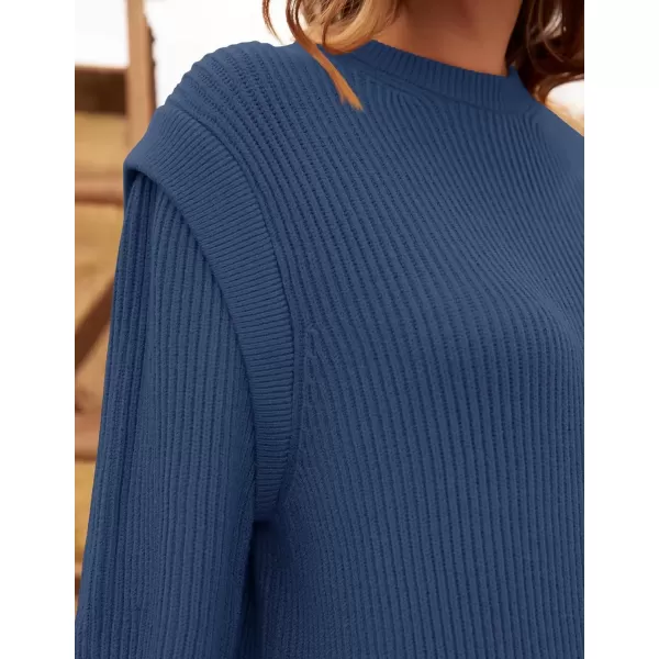 imageZESICA Womens Oversized Long Sleeve Crew Neck Sweaters Ribbed Knit Tops 2024 Casual Fall Pullover SweaterDark Blue